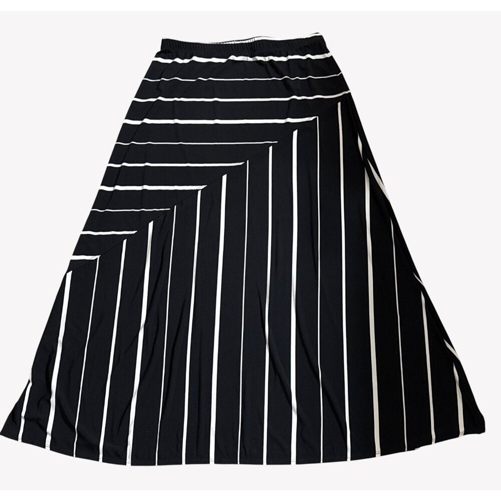 Black White Striped Asymmetrical Liquid Knit Maxi Skirt‎ Susan Graver Size M